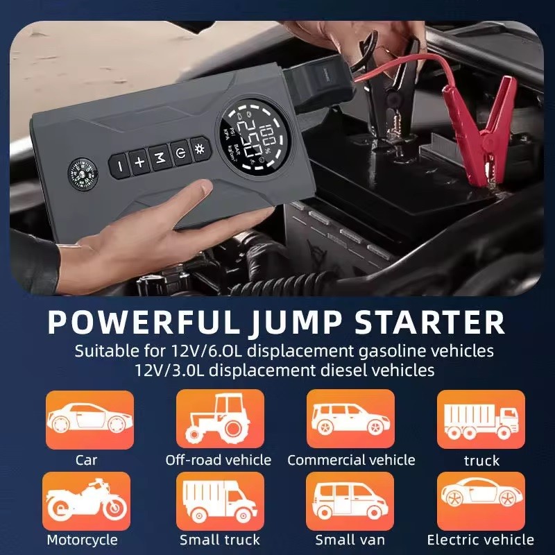 4-in-1 Car Power Bank Jump Starter 16000mah Charger Lithium Battery Pack Portable  Battery Booster Tyre Air Pump Inflator