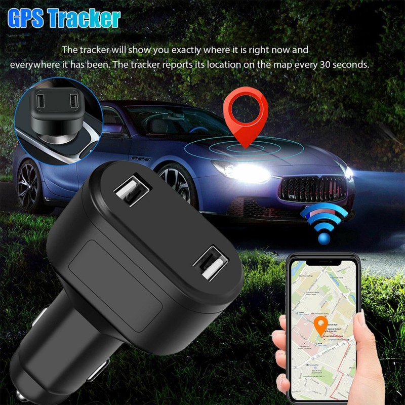 D5 Spy Car Charger GPS Real-time Tracker Cigarette Vehicle Lighter Dual USB Charging Port